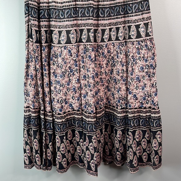 Chaps Floral Paisley Plisse Midi Skirt Bohemian Full Tiered Ruffled Size S - Picture 3 of 9